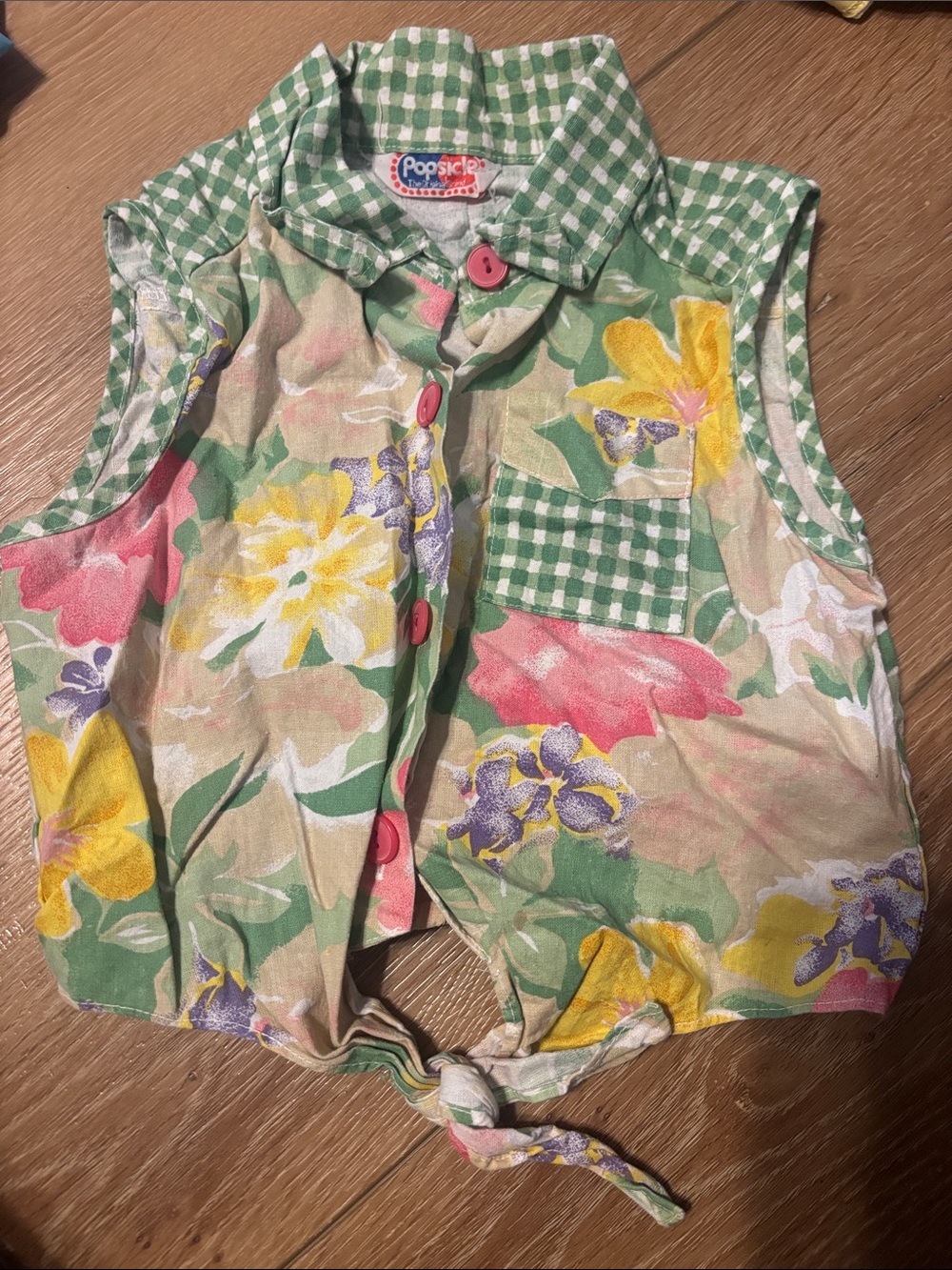 Vintage, Kids Floral Tie-Front Sleeveless Shirt - Green Multi